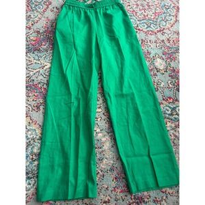 Zara Green Linen Blend Wide Leg Drawstring Pants Trousers Womens Size Small